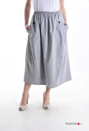 Falda de Algodón midi con bolsillos con elástico - ph 1