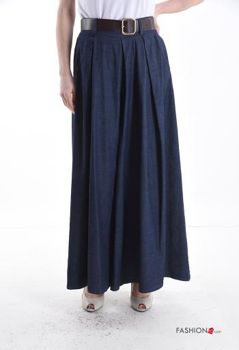 Pantalones de Algodón tela vaquera wide leg con cinturón con bolsillos