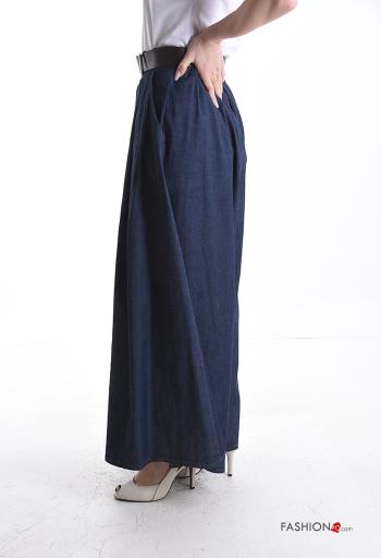 Pantalones de Algodón tela vaquera wide leg con cinturón con bolsillos - ph 3