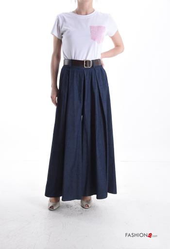 Pantalones de Algodón tela vaquera wide leg con cinturón con bolsillos - ph 5