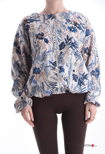Blumenmuster lange ärmel Jacke mit Reißverschluss - ph 1