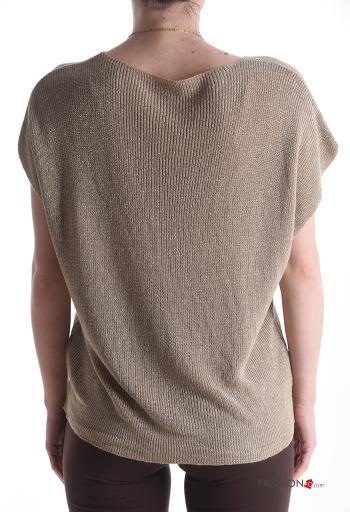 Lurex kurze ärmel Strickpullover mit V-Ausschnitt - ph 2