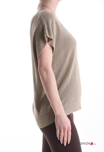 Lurex kurze ärmel Strickpullover mit V-Ausschnitt - ph 3