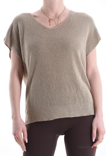 Lurex kurze ärmel Strickpullover mit V-Ausschnitt - ph 4