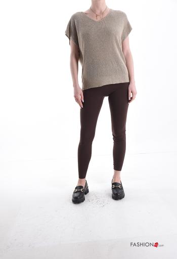 Lurex kurze ärmel Strickpullover mit V-Ausschnitt - ph 5