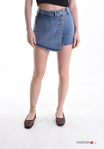 Shorts en Coton en denim asymétrique à boutons