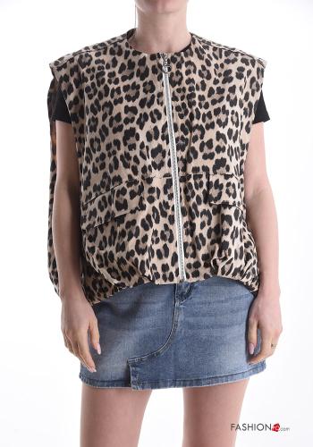 Veste en Coton sans manches Imprimé animalier avec poches avec fermeture éclair
