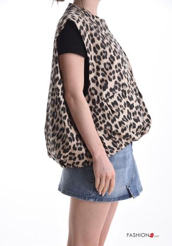 Veste en Coton sans manches Imprimé animalier avec poches avec fermeture éclair - ph 3