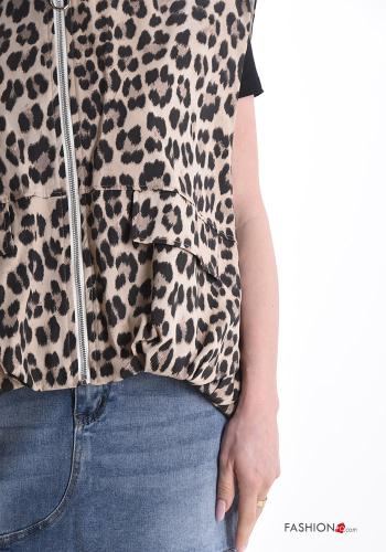 Veste en Coton sans manches Imprimé animalier avec poches avec fermeture éclair - ph 4