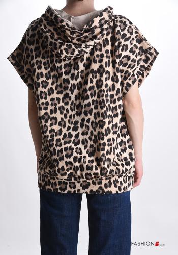Felpa in Cotone maniche corte Fantasia animalier con tasche con cappuccio - ph 2