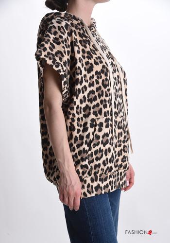 Felpa in Cotone maniche corte Fantasia animalier con tasche con cappuccio - ph 3