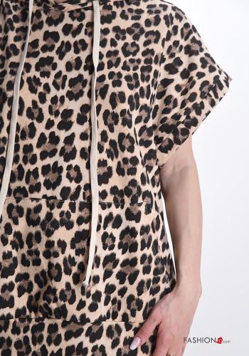 Felpa in Cotone maniche corte Fantasia animalier con tasche con cappuccio - ph 4