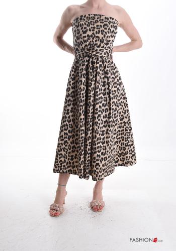 Scamiciato in Cotone Fantasia animalier con cintura - ph 1