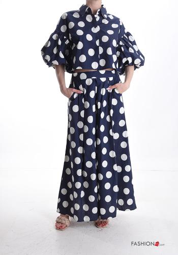 Coordinato maniche a palloncino wide leg Fantasia stampata con bottoni con tasche - ph 1
