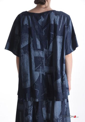 Blusa in Cotone denim maniche corte Fantasia astratta - ph 2