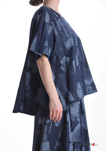 Blusa in Cotone denim maniche corte Fantasia astratta - ph 3