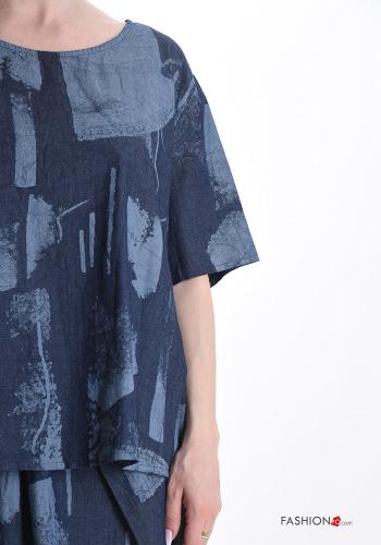 Blusa in Cotone denim maniche corte Fantasia astratta - ph 4