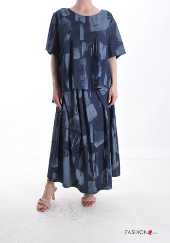 Blusa in Cotone denim maniche corte Fantasia astratta - ph 5