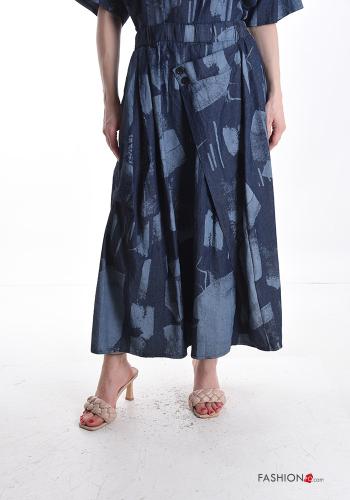 Gonna in Cotone denim lungo Fantasia astratta con elastico