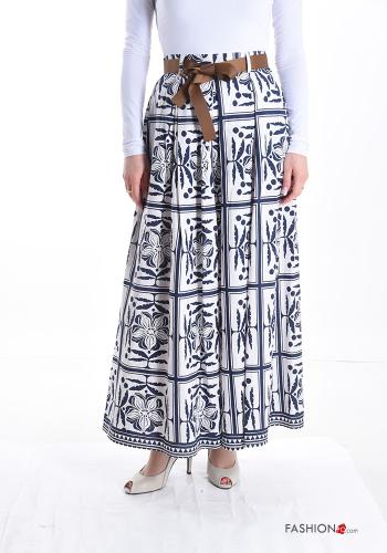 Abstract print wide leg Trousers with belt with ribbon