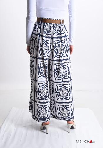 Abstract print wide leg Trousers with belt with ribbon - ph 2