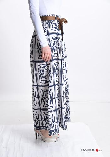 Abstract print wide leg Trousers with belt with ribbon - ph 3