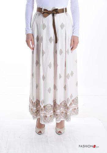 Abstract print wide leg Trousers with pockets with ribbon - ph 1
