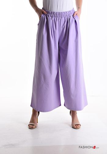 wide leg Cotton Trousers with pockets with elastic