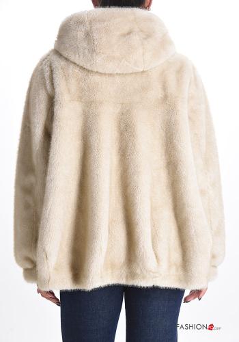 Cappotto pelliccia sintetica con tasche con bottoni con cappuccio - ph 2