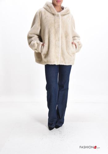 Cappotto pelliccia sintetica con tasche con bottoni con cappuccio - ph 5