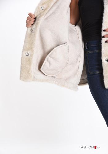 Cappotto pelliccia sintetica con tasche con bottoni con cappuccio - ph 6