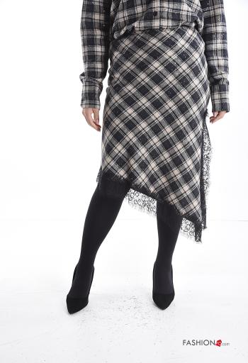 Gonna in Cotone pizzo asimmetrico Fantasia tartan con elastico con spacco