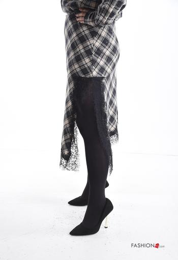 Gonna in Cotone pizzo asimmetrico Fantasia tartan con elastico con spacco - ph 3