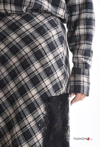 Gonna in Cotone pizzo asimmetrico Fantasia tartan con elastico con spacco - ph 4