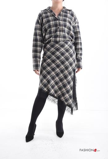 Gonna in Cotone pizzo asimmetrico Fantasia tartan con elastico con spacco - ph 5