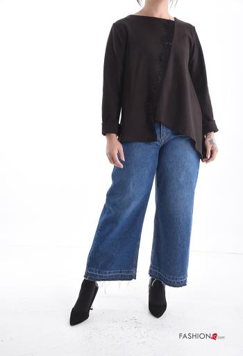 Maglietta a manica lunga girocollo asimmetrico pizzo maniche lunghe - ph 5