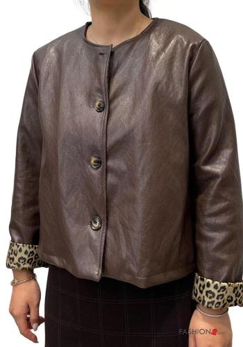 Kunstleder Jacke mit Knöpfen mit Futter