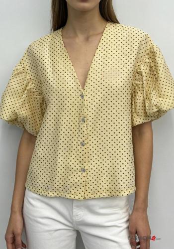 gepunktet ballonärmel Hemd mit Knöpfen