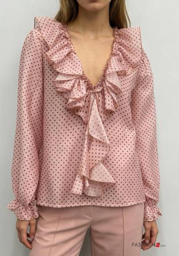gepunktet Bluse mit V-Ausschnitt - ph 1