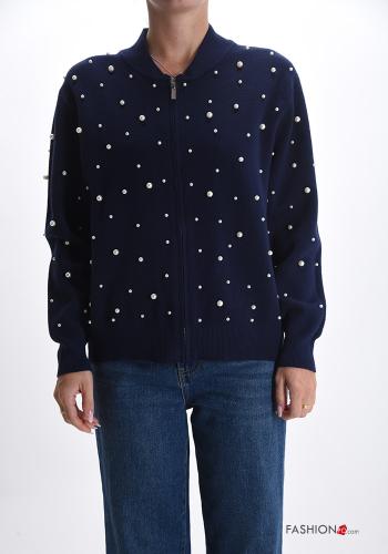 Chaqueta de punto con perlas con cremallera