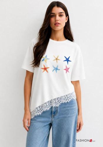 lace trim T-shirt