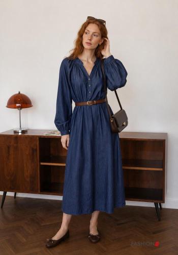 Dress with belt with buttons