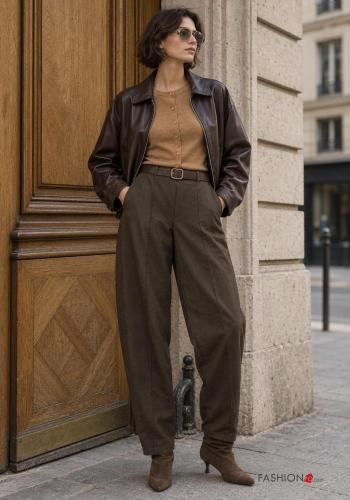 Cotton Trousers with belt with pockets
