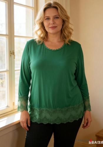 Blusa cuello redondo extra grande encaje manga larga - ph 1