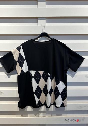 Geometrisches Muster kurze ärmel u-boot ausschnitt T-shirt