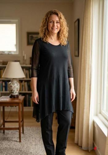 Vestido De tul cuello redondo Estampado colorido manga tres cuartos