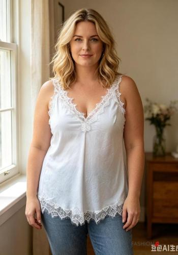 lace trim satin Top with v-neck - ph 1