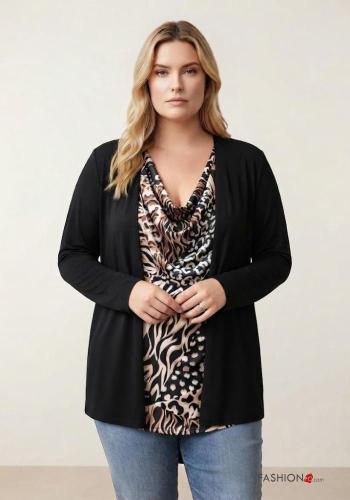 Creative print long sleeve Blouse plunging neckline - ph 1