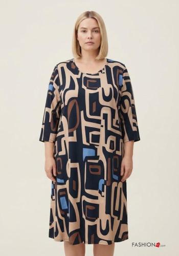Creative print long sleeve crew neck knee-length Dress
