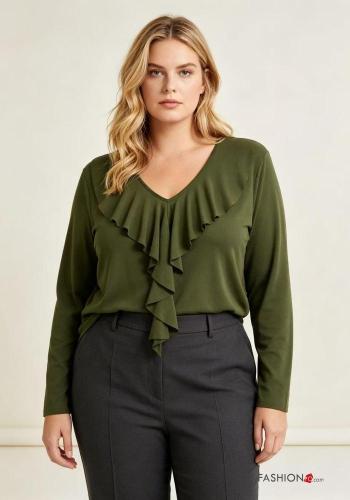 long sleeve Blouse with flounces with v-neck